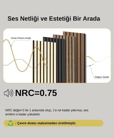 Akustik Duvar Paneli, Teak Rengi, Ses Yalıtımlı, Modern Stil, 60x275 cm, 9mm Kalınlık, Ahşap Görünümlü (Koyu Ceviz)