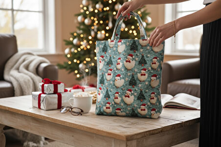 Kumaş Yeni Yıl Çantası, Bez Çanta, Hediye Poşeti, Noel Baba Çanta