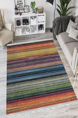 Doku Cotton Şönil Kaymaz Tabanlı Yıkanabilir Antibakteriyel Dijital Baskı Doku Halı Yolluk, DK-5058B-CTN-140x180