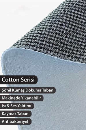 Doku Cotton Şönil Kaymaz Tabanlı Yıkanabilir Antibakteriyel Dijital Baskı Doku Halı Yolluk, DK-5058B-CTN-140x180