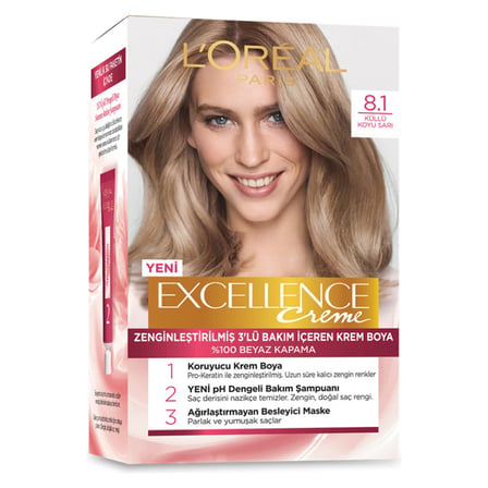 4 Adet Excellence Saç Boyası 8.1 Koyu Sarı Küllü