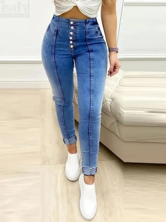 Modi Green Kadın Yüksek Bel önden Düğmeli Jean Pantolon