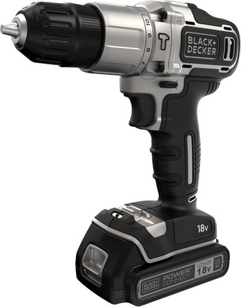 Black + Decker Silver Series BDCHD18SC1K-QW 18V 1.5Ah Tek Bataryalı Darbeli Matkap + ACC (1x18V 1,5Ah Batarya, 10 adet matkap ucu + 10 adet dübel and +10 adet vida, Şarj Aleti) Kitbox