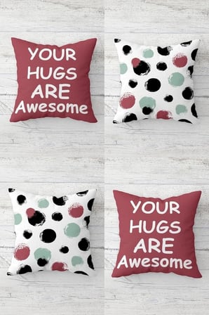 Your Hugs Are Awesome Sevgili Gizli Fermuarlı Kırlent Kılıfı Koltuk Yastık Kılıfı Takım(4adet), Bordo-Yeşil 43 x 43