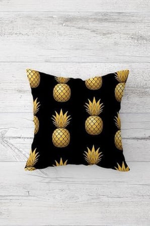 Ananas Ve Tropikal Meyve Desenli Gizli Fermuarlı Kırlent Kılıfı Koltuk Yastık Kılıfı Takım(4adet), Gold-Siyah Beyaz 45 x 45
