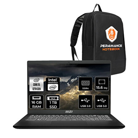 MSI Modern 14 C12MO i7 1255U 16GB 1TB SSD 14" FHD IPS FDOS Taşınabilir Bilgisayar & PER4 ÇANTA