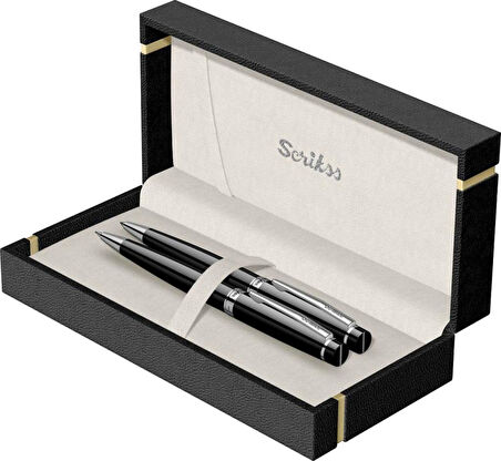 Scrikss Kişiye Özel Siyah Krom Kalem Seti