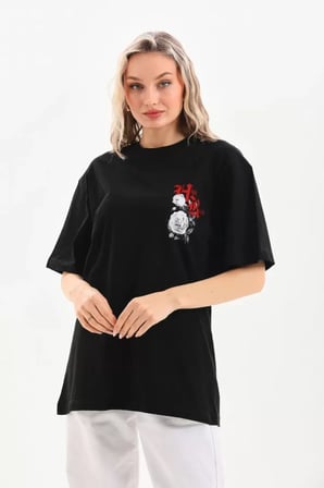 Modi Green Unisex Baskılı Oversize T-Shirt - Siyah