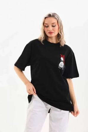 Modi Green Unisex Baskılı Oversize T-Shirt - Siyah