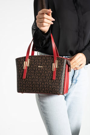 Kahve-Kirmizi Orijinal Just Polo Yeni Sezon Buyuk Boy 5 Bolmeli El ve Omuz Cantasi 28*25 cm