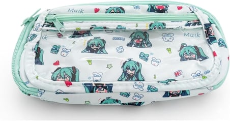 Kawaii Anime Miku Tasarımlı Kalem Kutusu, Fermuarlı, 2 Bölmeli, 23x8x3.5 cm
