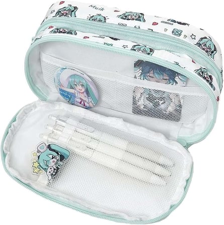 Kawaii Anime Miku Tasarımlı Kalem Kutusu, Fermuarlı, 2 Bölmeli, 23x8x3.5 cm