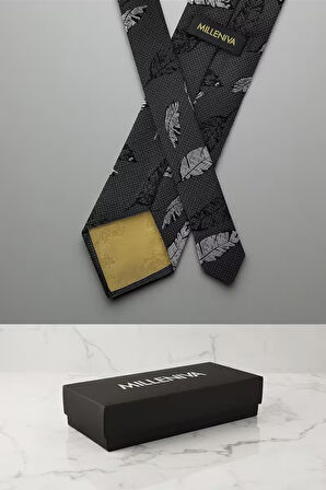Tüy Desen Gri Kravat & Mendil