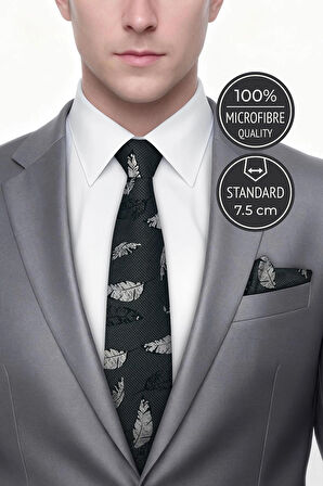 Tüy Desen Gri Kravat & Mendil