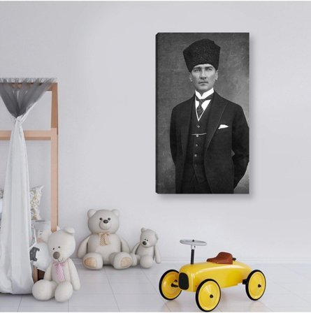 Lona Sanat Siyah Ve Beyaz Atatürk Portresi Kanvas Tablo Dekoratif Canvas Tablo;Mavi, Yeşil 50 X 70