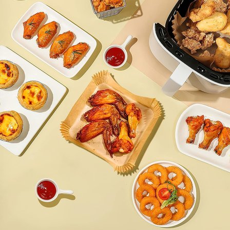 Baker Ticaret Airfryer Pişirme Kağıdı,Xl-Xxl Büyük Boy, Kare, 200 Adet Hava Fritöz Parşömen Fırın Kağıdı Tek Kullanımlık Kağıt Fırın Fritöz Pişirme Kızartma Tavası Için Uygun 20CM
