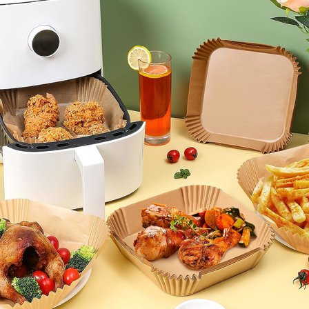 Baker Ticaret Airfryer Pişirme Kağıdı,Xl-Xxl Büyük Boy, Kare, 200 Adet Hava Fritöz Parşömen Fırın Kağıdı Tek Kullanımlık Kağıt Fırın Fritöz Pişirme Kızartma Tavası Için Uygun 20CM
