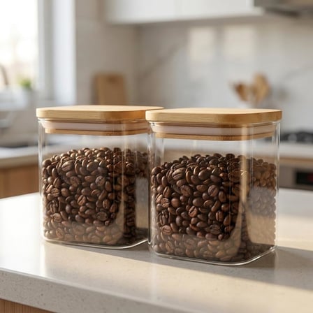 Deconox 2 ADET 600 ml Sızdırmaz Vakumlu Bambu Kapaklı Borosilikat Cam Kavanoz, Hava Geçirmez Contalı Kare Kuru Gıda Saklama Kabı, 10 × 10 cm