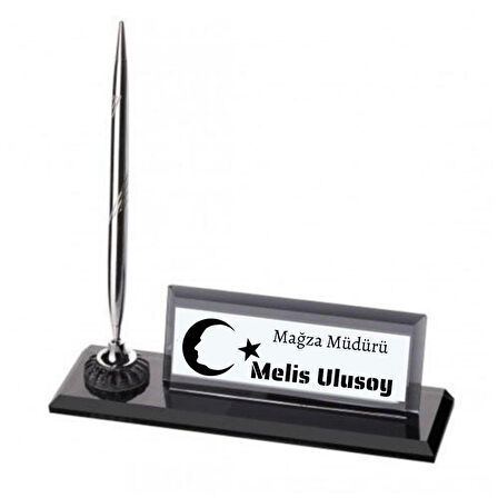 Kişiye Özel Ay Yıldız Temalı Kristal Kalemli  Masa İsimliği