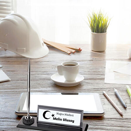 Kişiye Özel Ay Yıldız Temalı Kristal Kalemli  Masa İsimliği