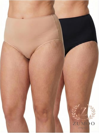Zumoo Büyük Beden modal kumaş 2’li Külot Set Siyah Ten Yüksek Bel Toparlayıcı Siyah 3XL