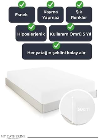 Lastikli & Hipoalerjenik Çarşaf |%100 Pamuk Penye Kumaş | Çift Kişilik 200x200 - Beyaz, LUXCARSAF