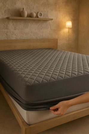 Yatak Alezi Pamuklu Kapitone Fitted Full Kenar Sıvı Geçirmez Yatak Koruyucu Gri (180 x 200)