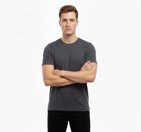 Modi Green Erkek T-Shirt Bisiklet Yaka Slim Fit Dar Kesim Likralı Tişört Günlük Basic Body - Füme