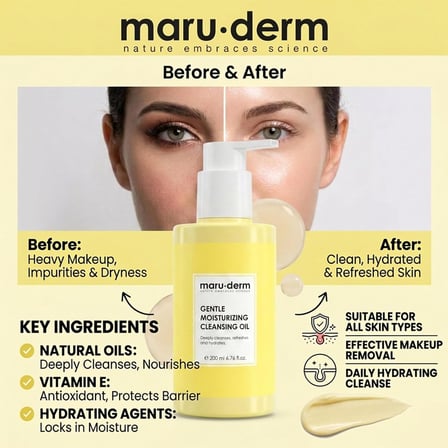 Maruderm Yağ Bazlı Temizleyici – Yüz ve Vücut İçin Nem Destekli Temizleme Yağı, Bitkisel Özütlerle, 200 ML