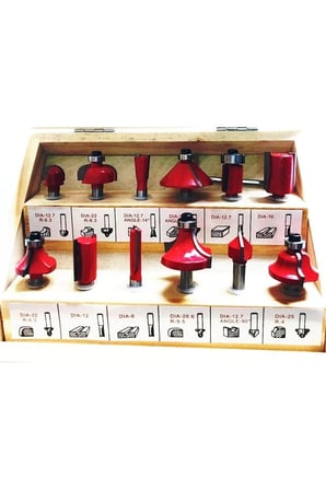 12 Parça Freze Uç Takımı Ahşap Oyma Ağaç Delme Çantalı Set 8 mm