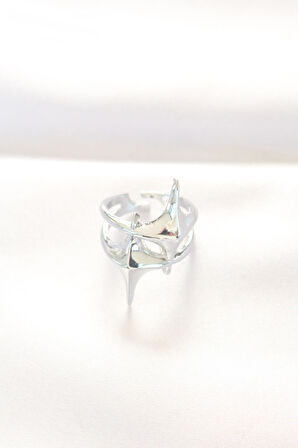 Yıldız Model Silver Renk Ayarlanabilir Yüzük - TJ-BYK3143