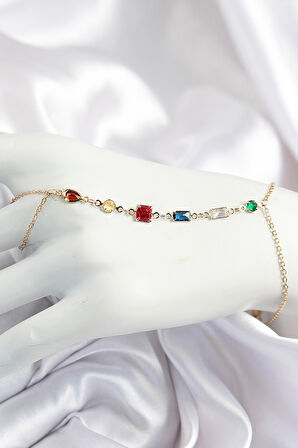 Pirinç Renkli Zirkon Taşlı Y Model Gold Renk Kadın Şahmeran - TJ-SN684