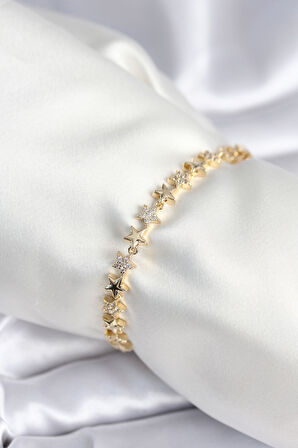 Pirinç Gold Renk Yıldız Model Kadın Bileklik - TJ-BB7968