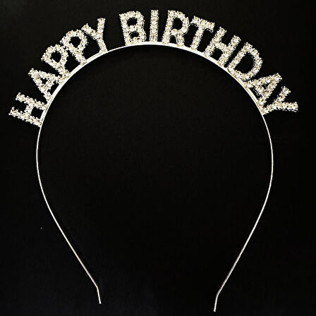 Gümüş Kristal Taşlı Happy Birthday Doğum Günü Tacı İthal Ürün 17x16 cm