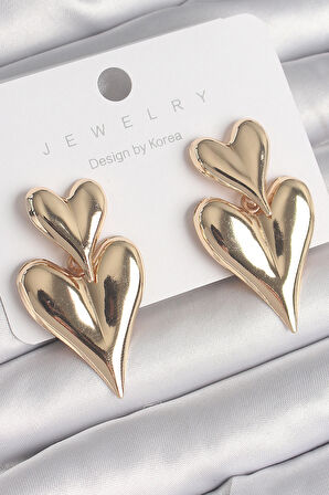 Pirinç Gold Renk Sallantı Kalp Model Kadın Küpe - TJ-BKP10233