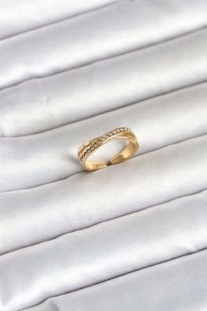316L Çelik Gold Renk Zirkon Taşlı Kadın Yüzük - TJ-BYK4180