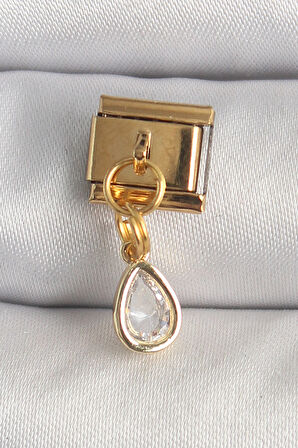 316L Çelik Gold Renk Sallantı Damla Zirkon Taşlı Nomination Charm - TJ-BC1345