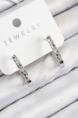 Pirinç Zirkon Taşlı Çiçek Desenli Model Gümüş Renk Kadın Küpe - TJ-BKP11061