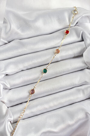 Pirinç Asorti Model Gold Renk Zirkon Taşlı Kadın Bileklik - TJ-BB7038