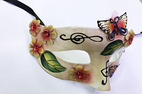 Kelebek ve Çiçek İşlemeli Venedik Maskesi Kırmızı Renk 10x18 cm