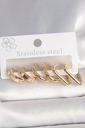 316L Çelik Gold Renk Üçgen Halka Model Kadın Küpe Seti - TJ-BKP10390