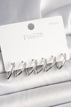 925 Ayar Gümüş Çivi Pirinç Gümüş Renk Üçgen Model Kadın Küpe Seti - TJ-BKP10414