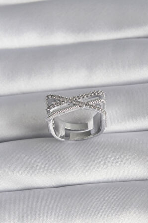 Pirinç Gümüş Renk Zirkon Taş Detay Kadın Yüzük - TJ-BYK3028