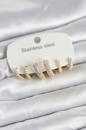 316L Çelik Gold Renk 6'lı Set Zirkon Taşlı Halka Model Kadın Küpe - TJ-BKP11753