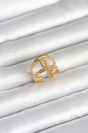 316L Çelik Gold Renk Burgu Düğüm Model Kadın Yüzük - TJ-BYK4163