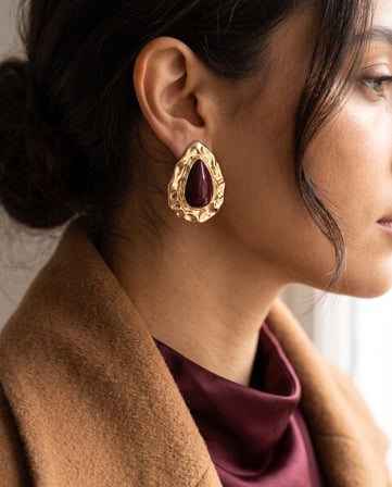 Bilfa Bordo Damla Gold Küpe