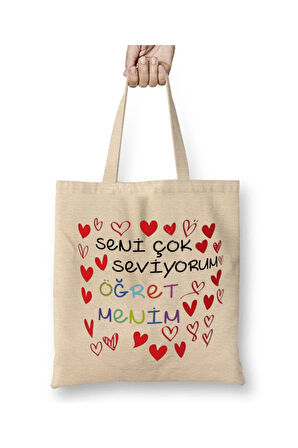 Seni Çok Seviyorum Öğretmenim - Öğretmenler Günü Bez Çanta Öğretmene Hediye