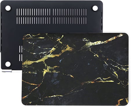 MacBook Pro 13 İnç Kılıf A1425 A1502 Uyumlu Sert Kapak Hard Case Koruyucu Retina 13 Laptop Kılıfı Siyah Mermer Desenli İnce Hafif Tam Koruma Siyah