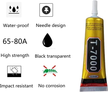 T-7000 50 ml Süper, Cam, Kumaş, El Sanatı, Yapıştırıcı, Yapboz, Tutkal Onarıma Uygun Çok Amaçlı Yüksek Performanslı Endüstriyel Tutkal Yarı Sıvı Siyah Yapışkan (50 ml, 1 Paket)