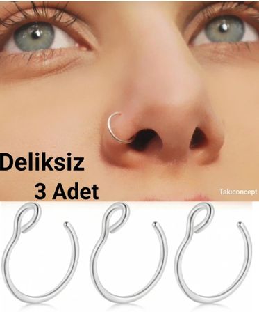 Deliksiz Çelik Sıkıştırmalı Halka Hızma, 3 Adet Set, Gümüş, Unisex Kulak Burun Piercingi